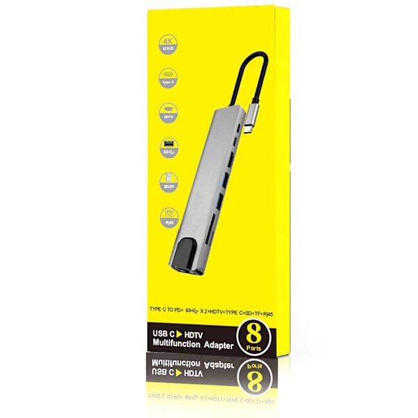 USB-C-keskus 8-in-1 moniportti-tyyppi C-sovitin 4K HDMI-portin kanssa...... silver 78