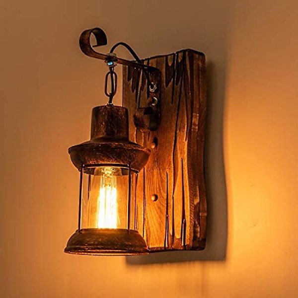 Piao Retro Vägglampa Trä Kreativa Vägglampor Träkonst Lykta Klädbutik Restaurang Kaffebar Trä Retro Ljus E27 Glas Vägglampa Sovrum Ai