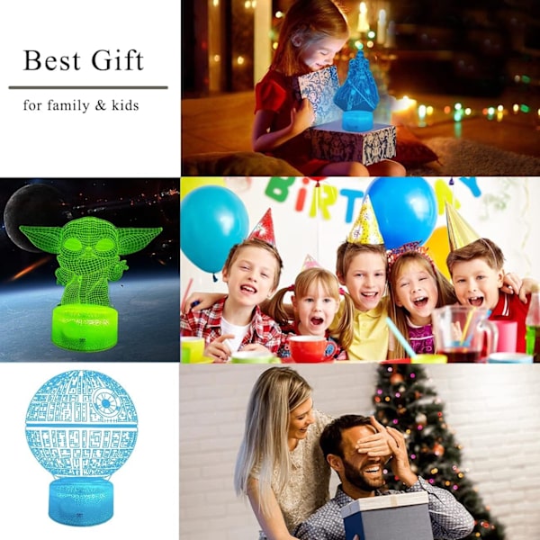 Star Wars Natlampe 3D-lampe Star Wars Lampe 3 mønstre 3D Natlampe gaver til børn drenge 7 farver skifter Star Wars d-WELLNG Star Wars Combo-paket