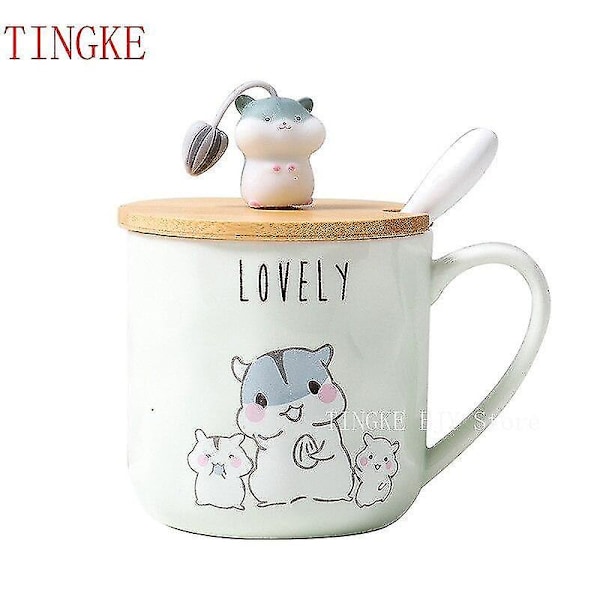 400 ml Koreansk Hamstermugg Tecknad Söt Sked Lock Grön