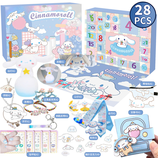 Julkalender med DIY-avslappningsleksaker för avkoppling och stresshantering 24-dagars nedräkning presentask Cinnamoroll