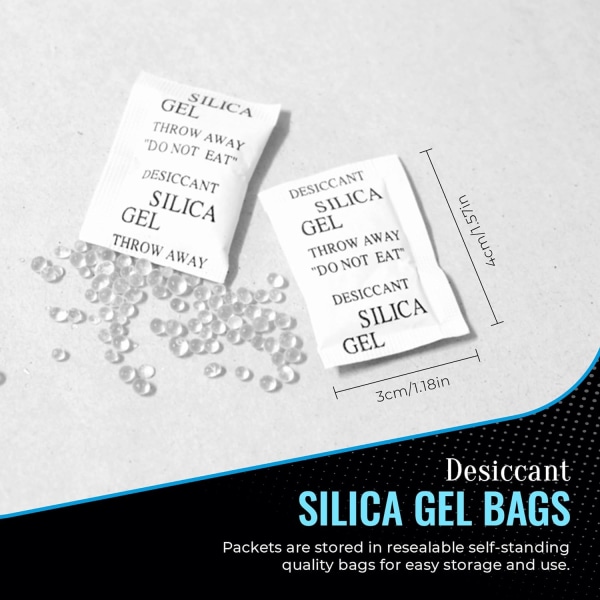 Förpackning med 200 torkmedelspåsar à 1 g - Silica Gel - Absorbera fukt och form