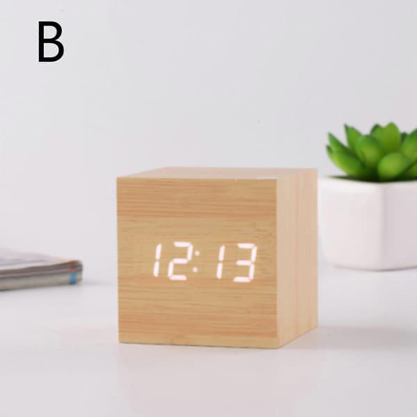 LED Digital Alarm Clock Wood Imitation Table Clock Night Light Thermometer Snooze Alarm Clock DE FP-FA- Bamboo