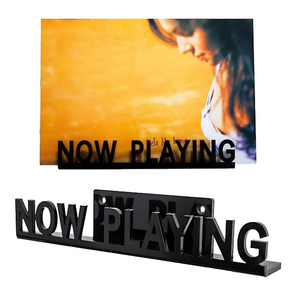 Väggmonterad CD- och skivhylla med texten \"Now Playing\" i akryl för hemmet, svart