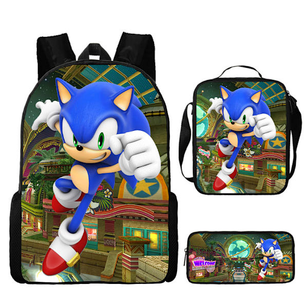 Sonic-reppu lapsille, lounaslaukku, kynäpussi setti kolme - spot sales 34