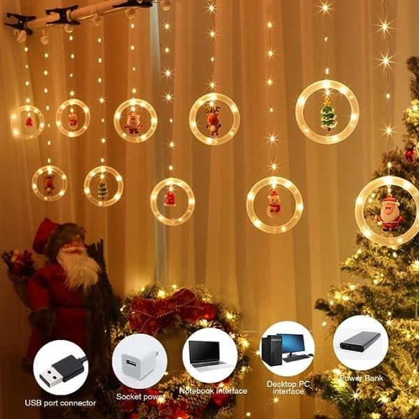 Indendørs julevindueslys, 10ft LED-vinduesgardiner Dekorat