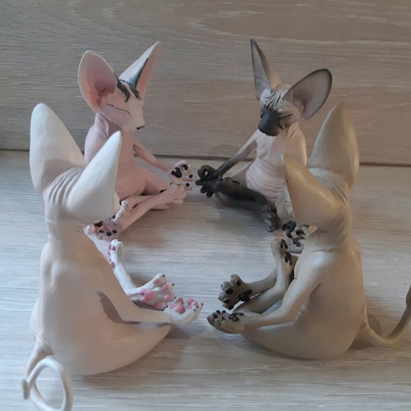 Sfinx-kissa Meditera Staty Söt hårlös katt Yoga Sittande Samlarfigur för rum Skrivbordsdekoration White