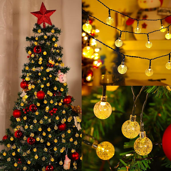 Utendørs solcelledrevne julelys, varmt hvitt, 30 LED, 6,5 m solcelledrevne