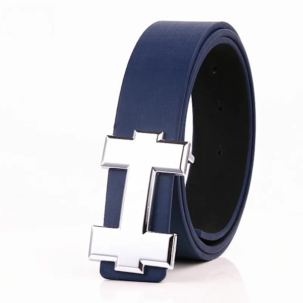 Lyxig Designer H-märkesbälte för män och ungdomar, hög kvalitet, PU-läder, dambälte, tillbehör för tonåringar, jeansbälte, svart, 3,3 cm, blå blue 105cm-110cm