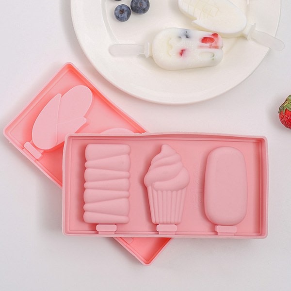 CDQ Popsicle-formar Silikon Med Lock 2 Pack, Glas Form 3 No. 3 Morot + Jordgubbe + Majs