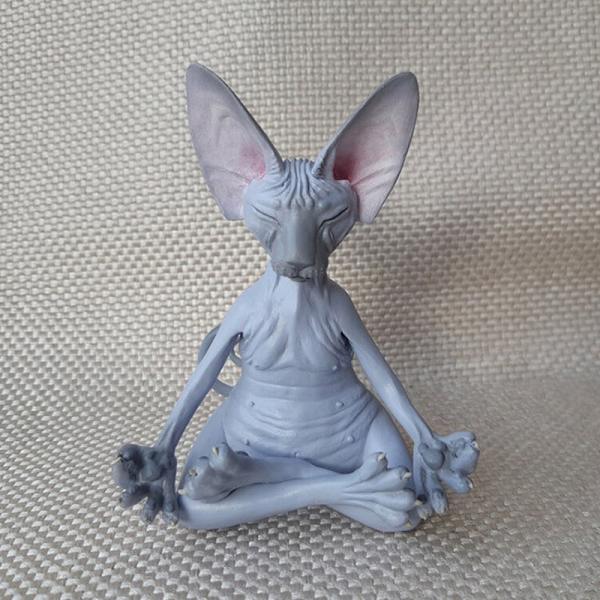 Sfinx-kissa Meditera Staty Söt hårlös katt Yoga Sittande Samlarfigur för rum Skrivbordsdekoration White