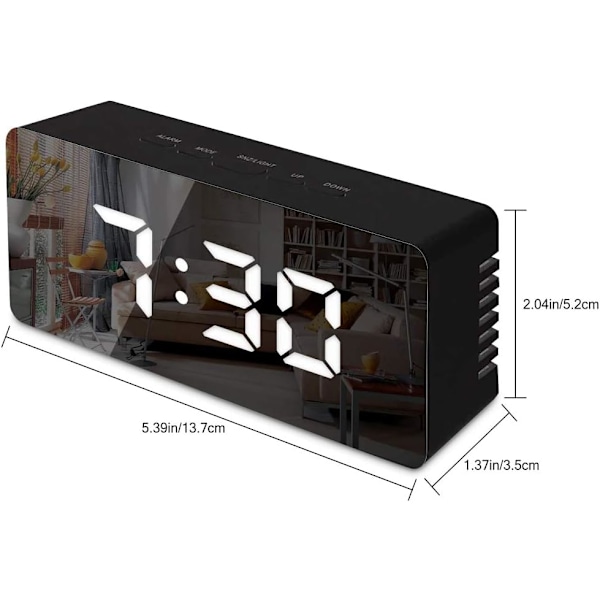 Digital spegelalarm, LED-väckarklocka med Tempe