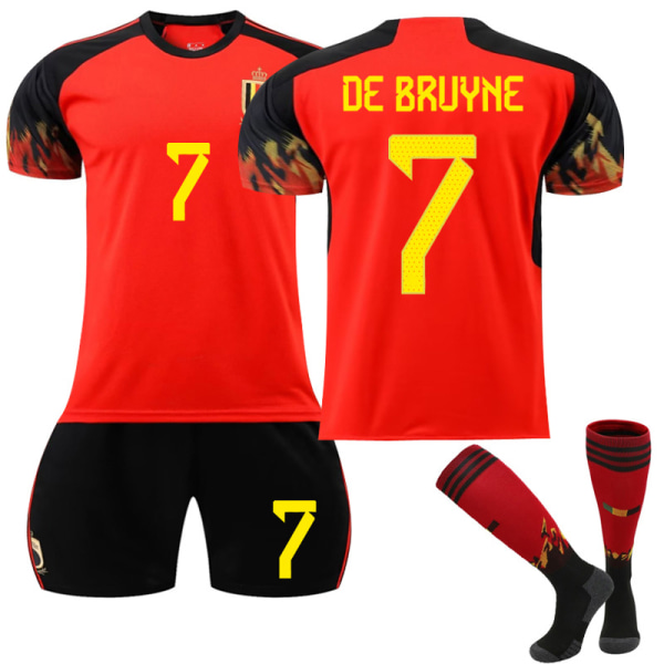 Qatar VM 2022 Belgien Hjemme De Bruyne #7 trøje fodbold herre T-shirts Sæt Børn Unge Kids 20(110-120cm)