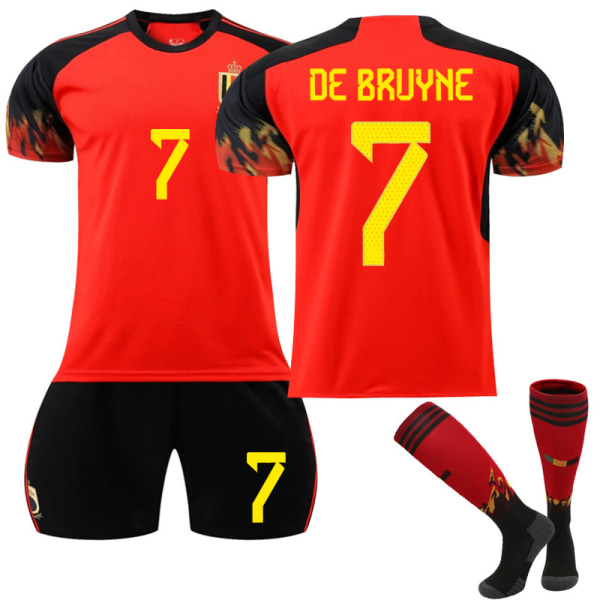 Qatar VM 2022 Belgien Hjemme De Bruyne #7 trøje fodbold herrer T-shirts Sæt Børn Unge Kids 24(130-140cm)