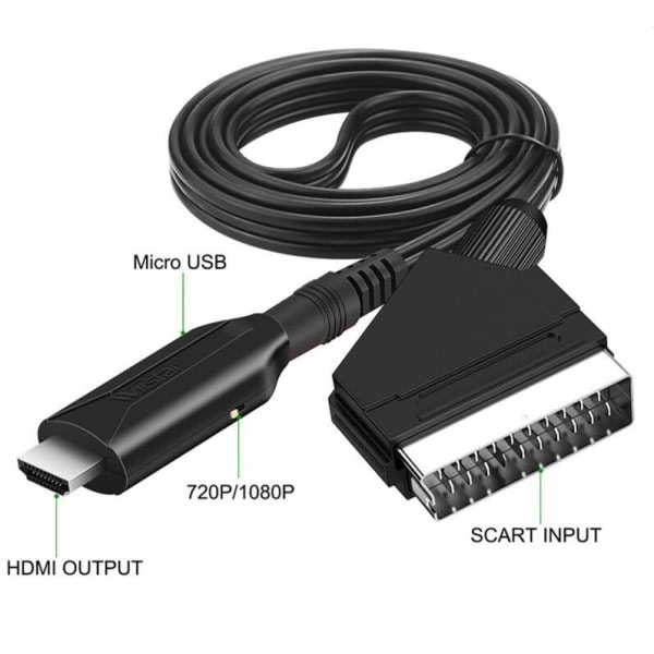 Scart til HDMI-konverter - 1080P, Alt-i-ett Scart til HDMI-adapter