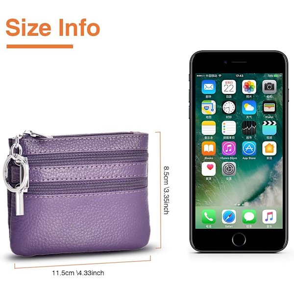 Naisten aito nahkainen kolikkopussi Mini Pouch Change Wallet avaimenperällä ja vetoketjulla Mini Cash Wallet, musta