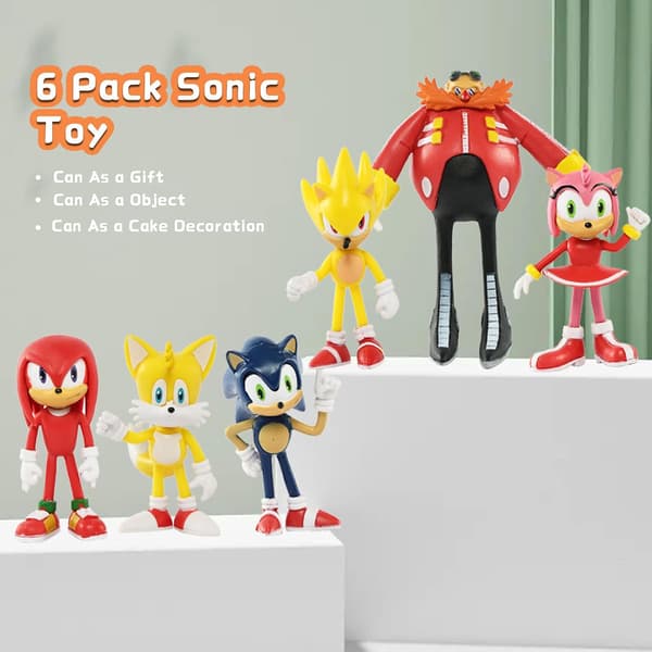 Sonic Actionfigur, 8 cm høy, Sonic Sonic Actionfigur Samleobjekter (6-pakning)-FA-
