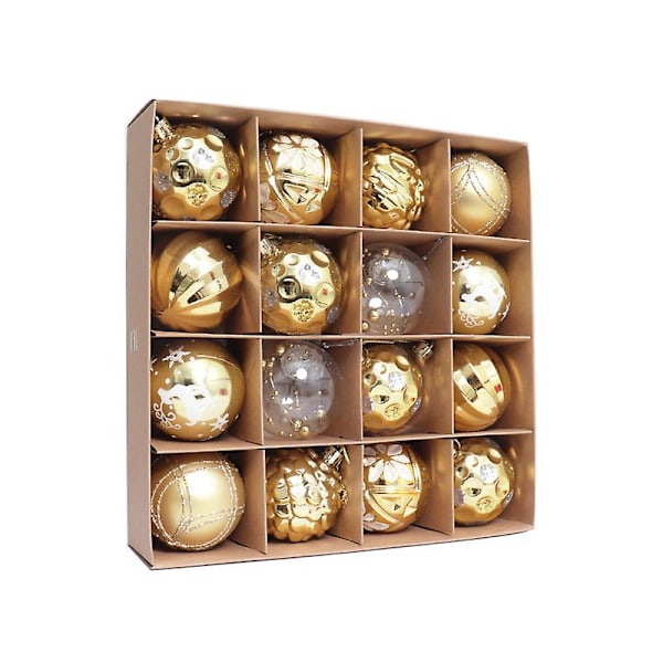2023 Nye 16 stk 6cm Fargerike Julekuler Ornament Fest Hengende Dekor Julgranskulor Nyårsgåva-FA3- Golden C