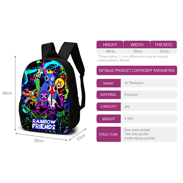 Rainbow Friends Reppu Koululaukut Matkareput Musta black