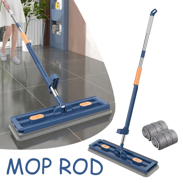 Roterande huvud breddad platt mopp Arbetsbesparande städmopp för hem i vardagsrummet Blue 4 mop pads