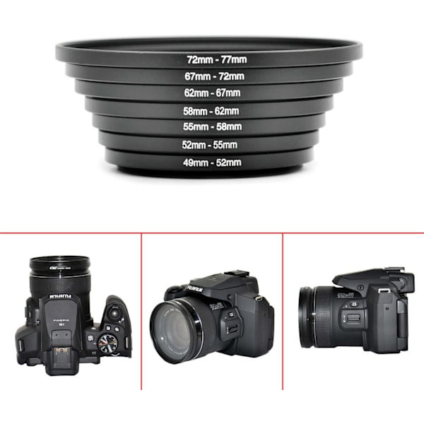 Step-UP-ring sæt, adapter til objektivfilter: 49 mm 52 mm 55 mm 58 mm 62 mm 67 mm 72 mm 77 mm 82 mm E