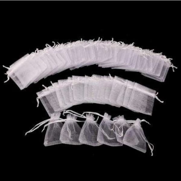 100 stk organzaposer, 9 x 7 cm - Håndsydd hvit-FA-