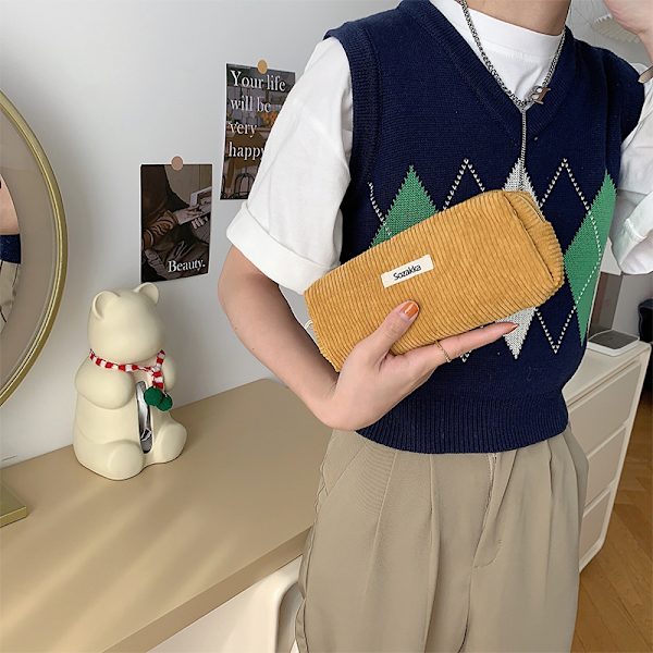 Enkelhet Retro pennfodral Enfärgad case Makeup Ba Apricot