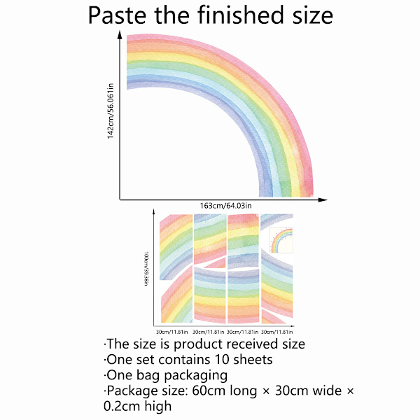 Stora akvarellregnbågsväggdekaler, Boho Rainbow väggdekal L Cherry-WELLNGS