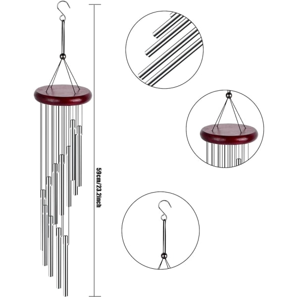 Vindspill Utomhus Vindspill Aluminiumrør Massivt tre Vindspill Natur melodisk musikalisk vindspill for hage Uteplass Veranda Balkong Innredning Hjem Innendørs Gave