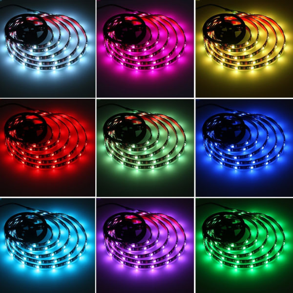 NA USB LED-strimmel med 24-tasters fjernbetjening - 6,56 fod/2 m,