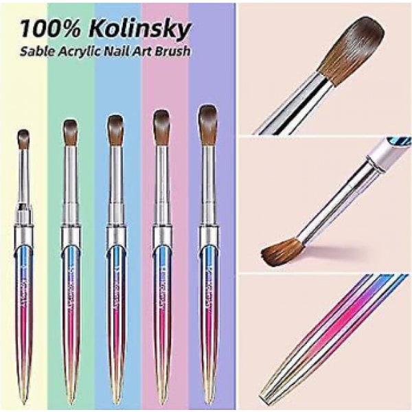 Kolinsky akryl nagelborste, 3d ren handgjord rund form (storlek # 2/4/ 8