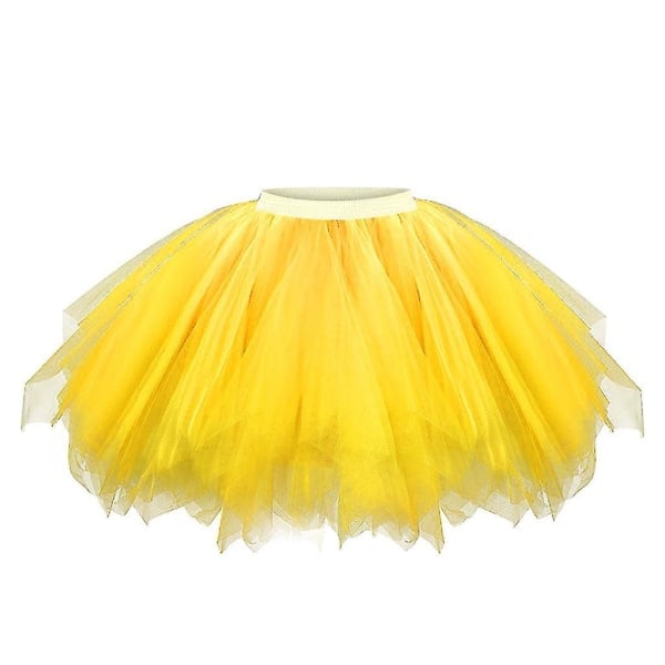 Kvinners Mesh Tulle Skjørt Prinsesse Elastisk Skjørt Voksen Kort Tutu Danseskjørt Gult XXL