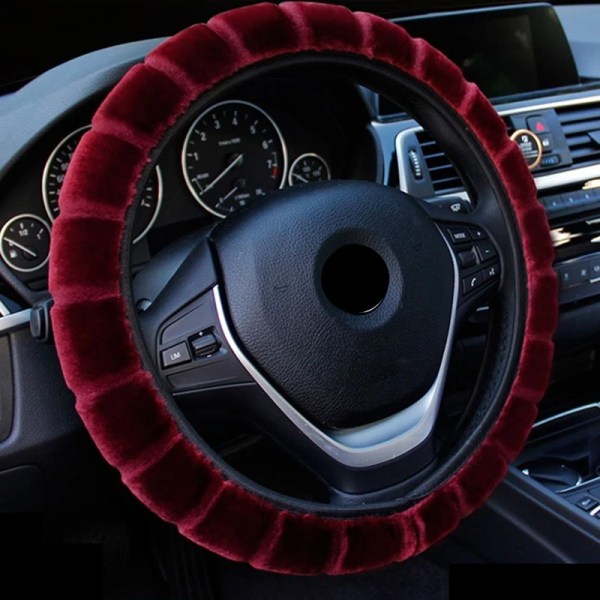 (Claret)Varm plysch Funda Volante Coche Bilrattkåpa Cover Mjuk Interiör Styling Cubre Volante Auto Universal Tillbehör Claret