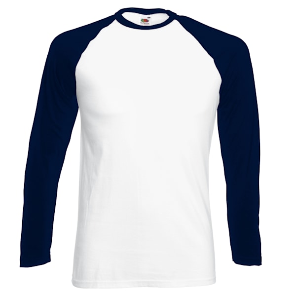 Fruit Of The Loom Herre Langærmet Baseball T-Shirt 2XL Hvit/Dyp Blå 2XL White/Deep Navy