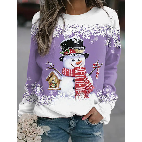 Dam Jul Toppar Sn?gubbe Sweatshirts L?ng?rmad blus 2XL