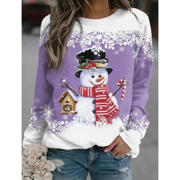 Dam Jul Toppar Sn?gubbe Sweatshirts L?ng?rmad blus 4XL