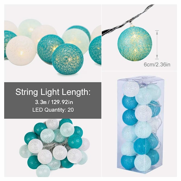 Strålkastare Bomullsbollar Batteri -3M 20 LED-lampor Belysning