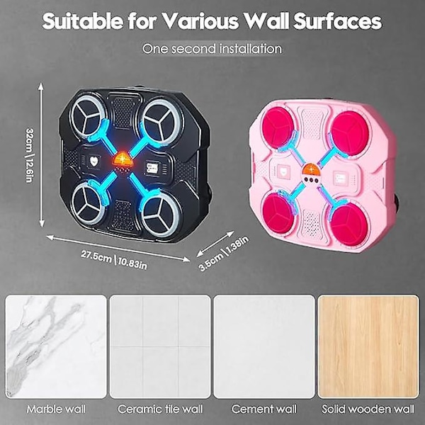 Musikboxningsmaskin för barn 2024 med handskar, Bluetooth Smart Boxningsträning Väggmål Punching Pads för barns födelsedag julgåva Rosa Pink Bluetooth