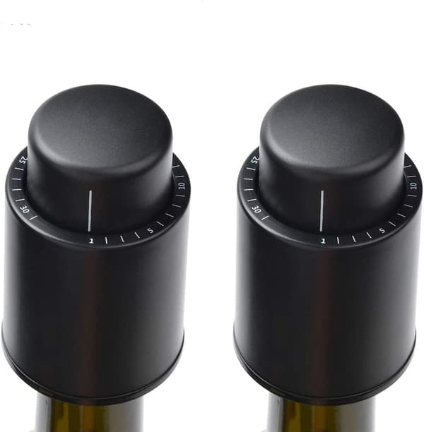 2-pack vakuumproppar för vinflaskor med tidsskala, vakuumpropp för champagne, återanvändbar vinförseglare för flaskor.-FA-