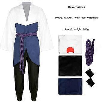 NARUTO Ninja Uchiha Sasuke Cosplay Kostym Set Maskerad Halloween Kostym för Vuxna (M Vit)-FA-