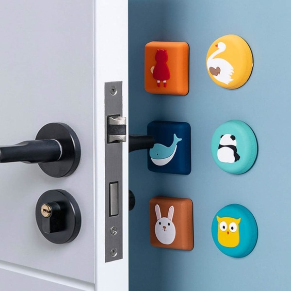 Door Handle Bumper 6 PCE Self-Adhesive Cartoon Animals Wall