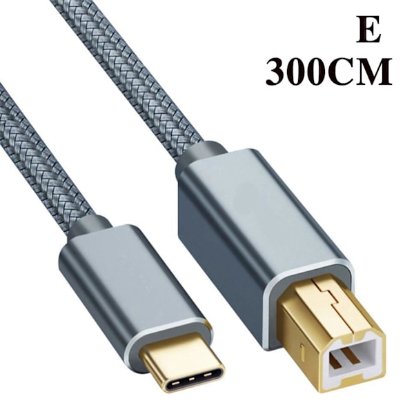 USB Type-C till USB B 2.0 Skrivare Kabel Scanner Bärbar dator 300CM One-size