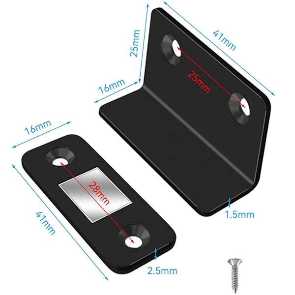 Skåpdörrmagnet 6 st Tunn magnetisk lås, Dörrmagnet, Skåpmagnet (Svart)-XS1-