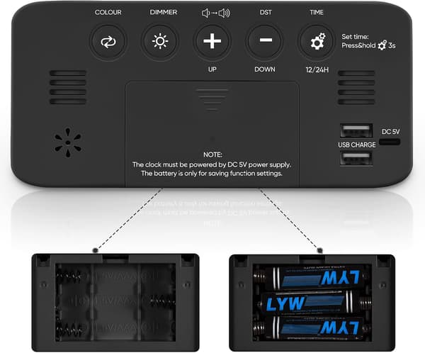 Superhög väckarklocka för tunga sovare, digital klocka med 7-färgs nattljus, justerbar volym, dimmer, USB-laddare, små klockor för sovrum-FA-