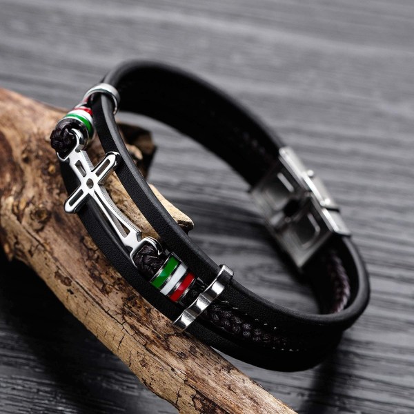 Men's bracelet bangle black for men, braided infinity wide wrap