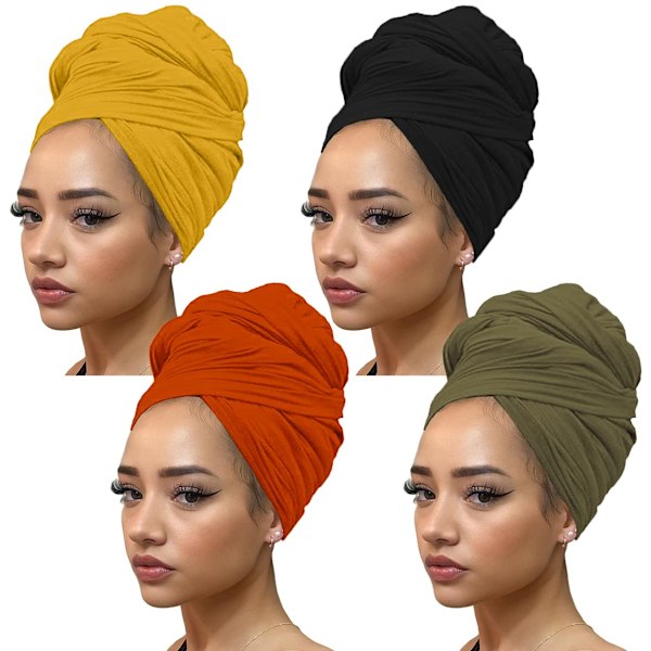 4 stycken enfärgade stretchstickade huvudband Extra långt huvud 4PCS 3