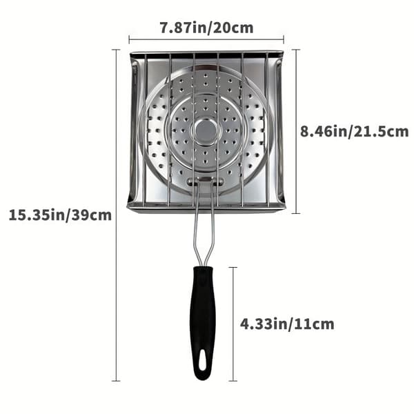 Brødrister til komfur i rustfrit stål med foldbart håndtag til camping og køkken 21.49x19.99cm Silver