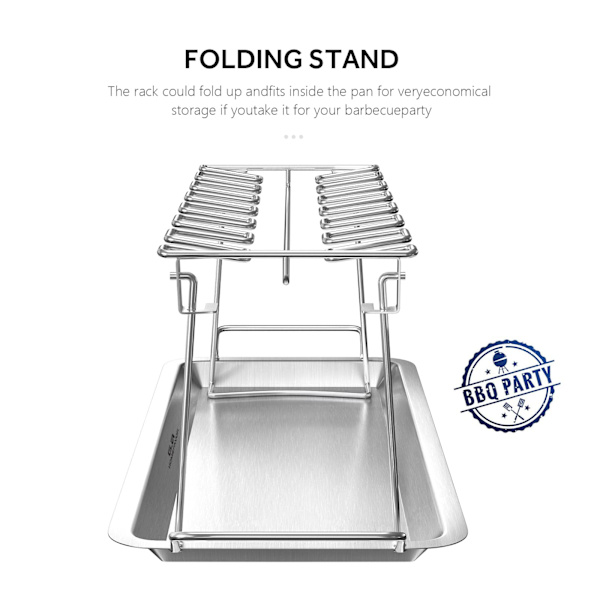 Kyllingebenstativ i rustfrit stål - Grillholder til kyllingeben - BBQ Non-stick STAINLESS STEEL CHICKEN LEG RACK