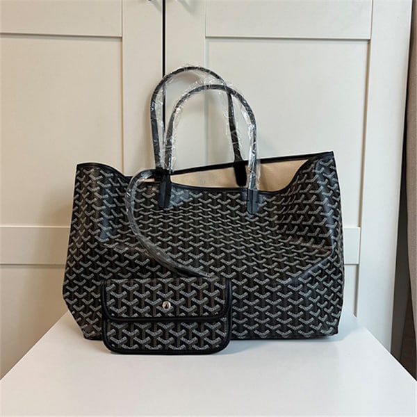 Houndstooth Väska Stor Kapacitet Handväska Mammaväska Plånbok Present Damer Svart-XF16- Black M