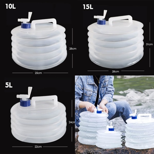 Sammenklappelig vandbeholder 5L 10L 15L, bærbar og BPA-fri vandtank vandkande spande opbevaring til campingvogne camping rejse grill rejse udendørs brug 10L